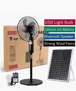 CHARWEEK Rechargeable 16-inches Standing Solar Fan + Solar Panel + Rechargeable Batteries+ Led Light Buld